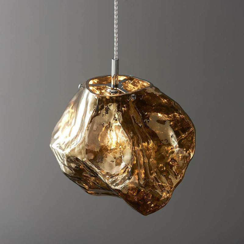 Rock 1 Light Metallic Bronze Glass Pendant Ceiling Light
