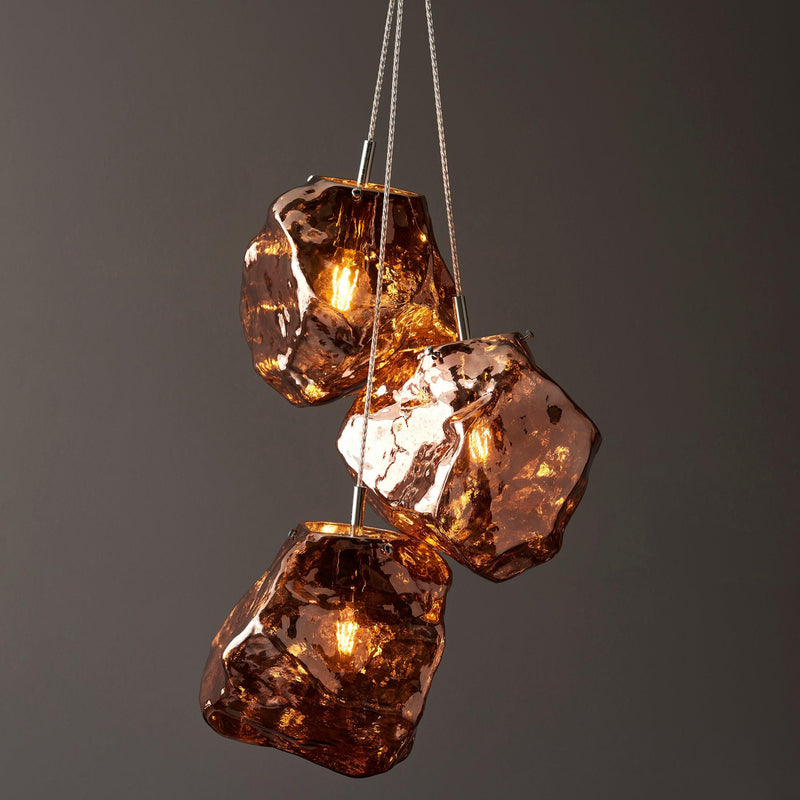 Endon Rock 3 Light Metallic Copper Pendant Light