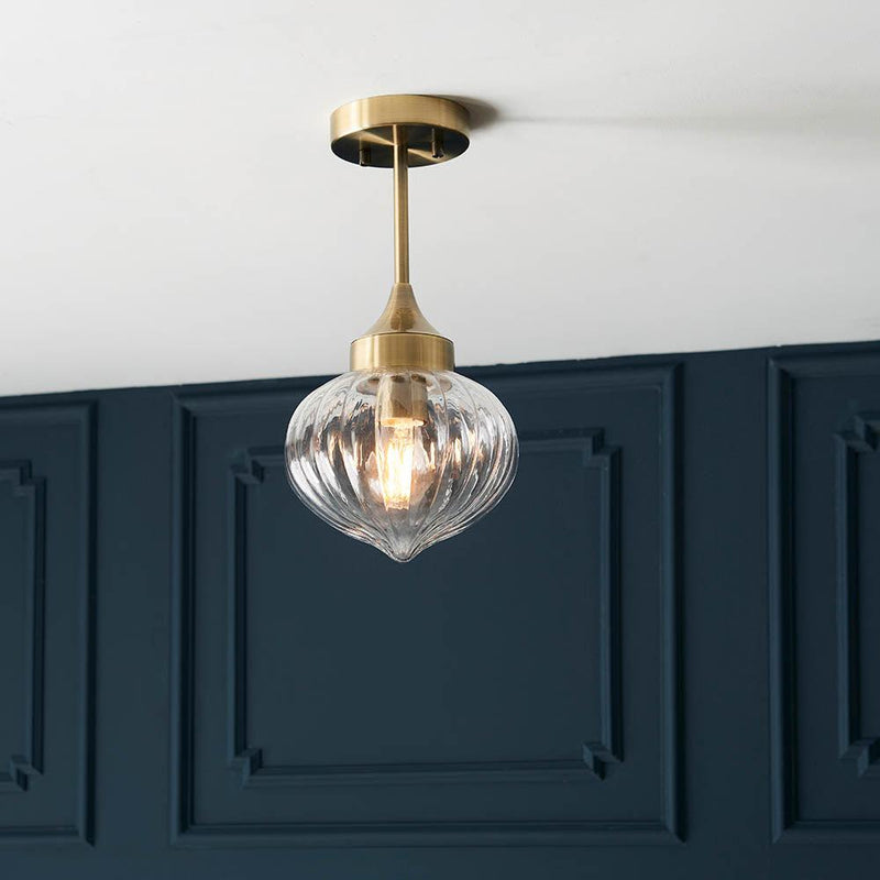 Addington 1 Light Antique Brass Finish Semi Flush Ceiling Light 97684 living room wide shot