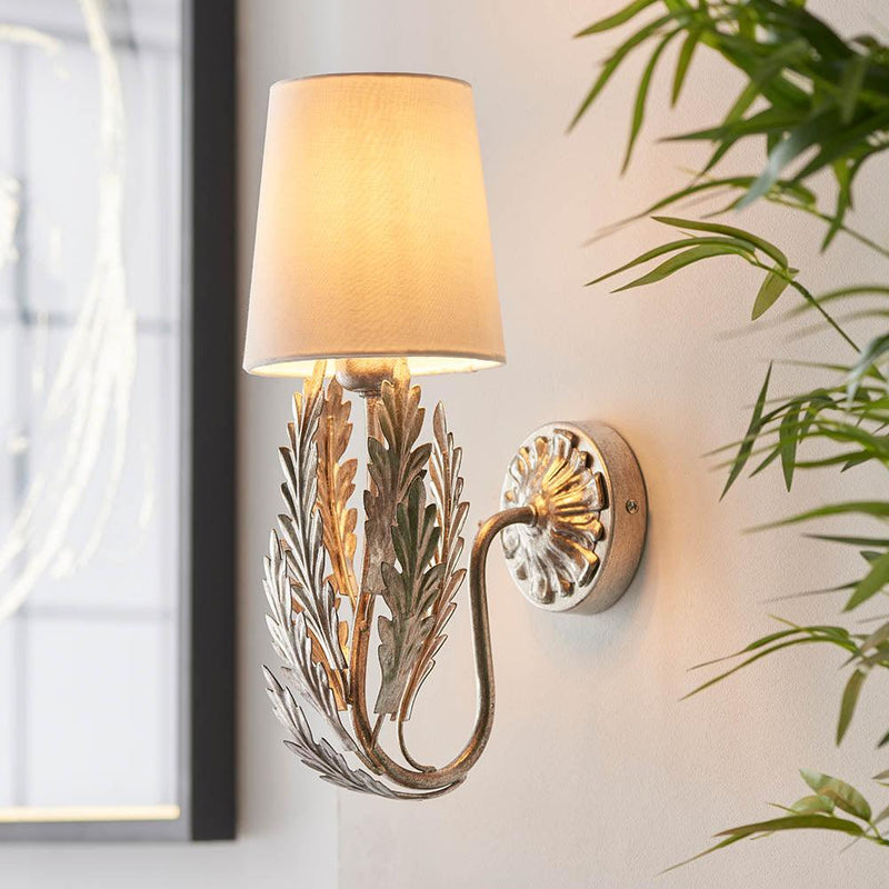 Endon Delphine Silver Wall Light With Ivory Shade