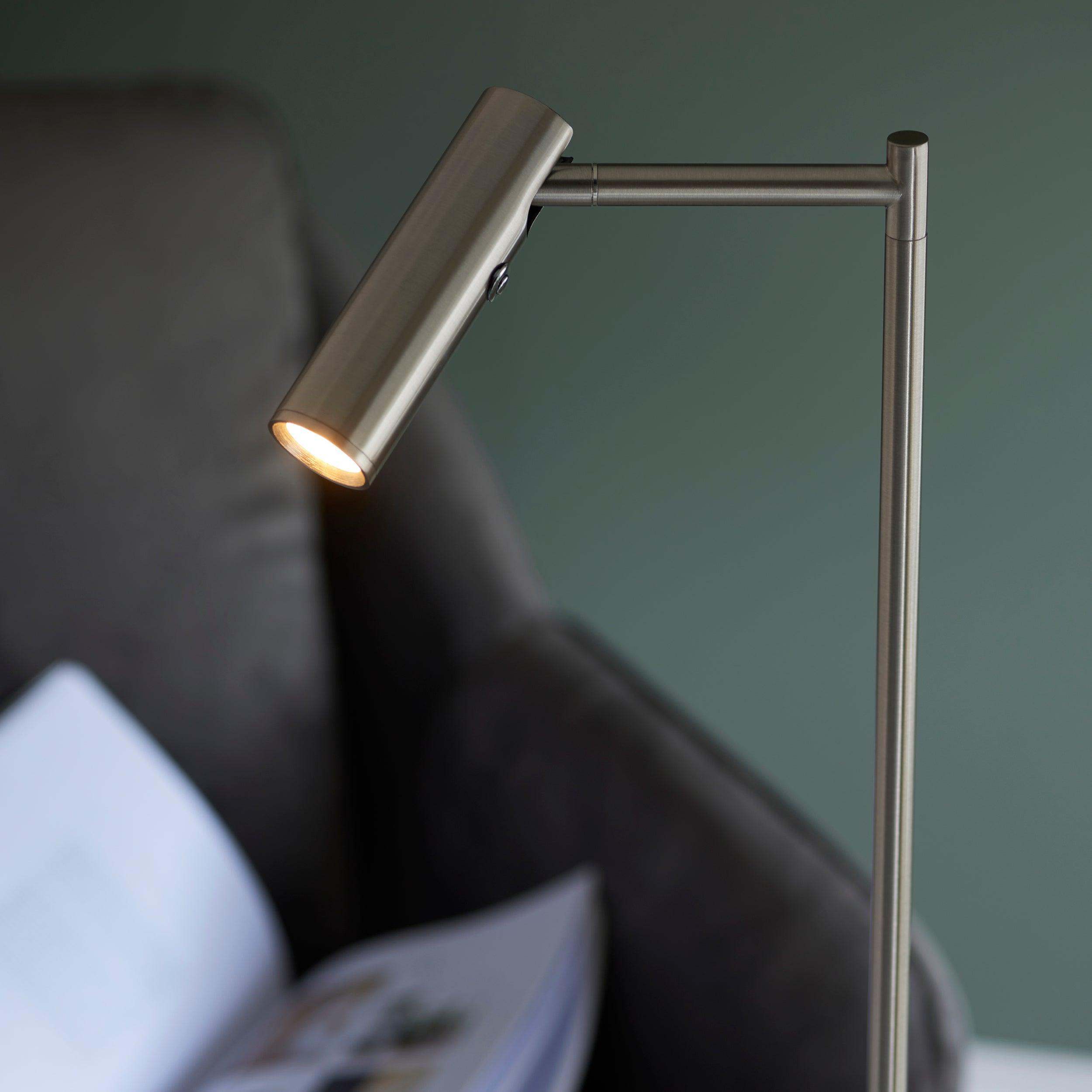 dedicated reader nickel led floor lamp by Endon Lighting Living Room Close Up 46