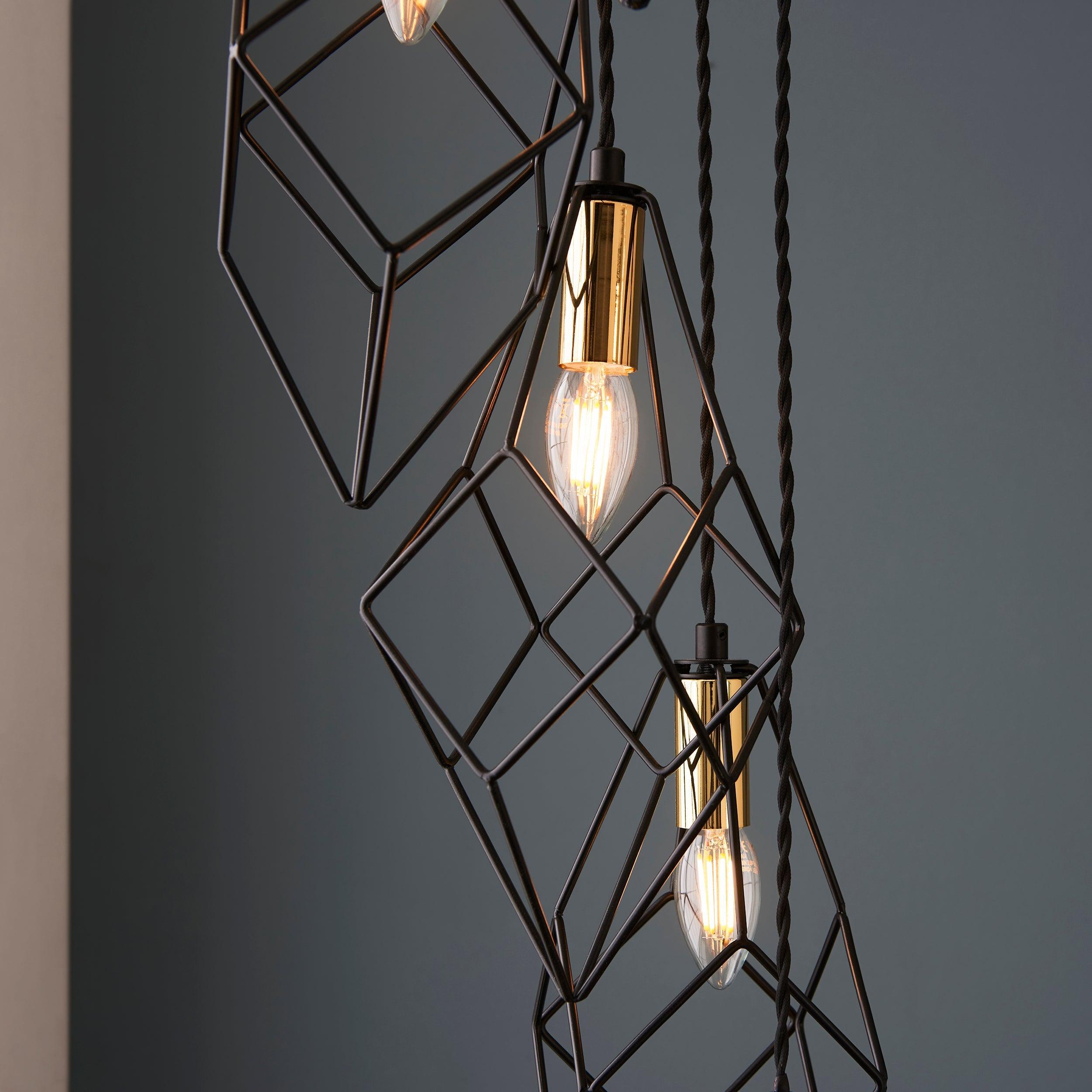 Endon Jaxon 6 Light Black Industrial Ceiling Pendant-Ceiling Pendant Lights-Endon Lighting living room close up Tiffany Lighting Direct