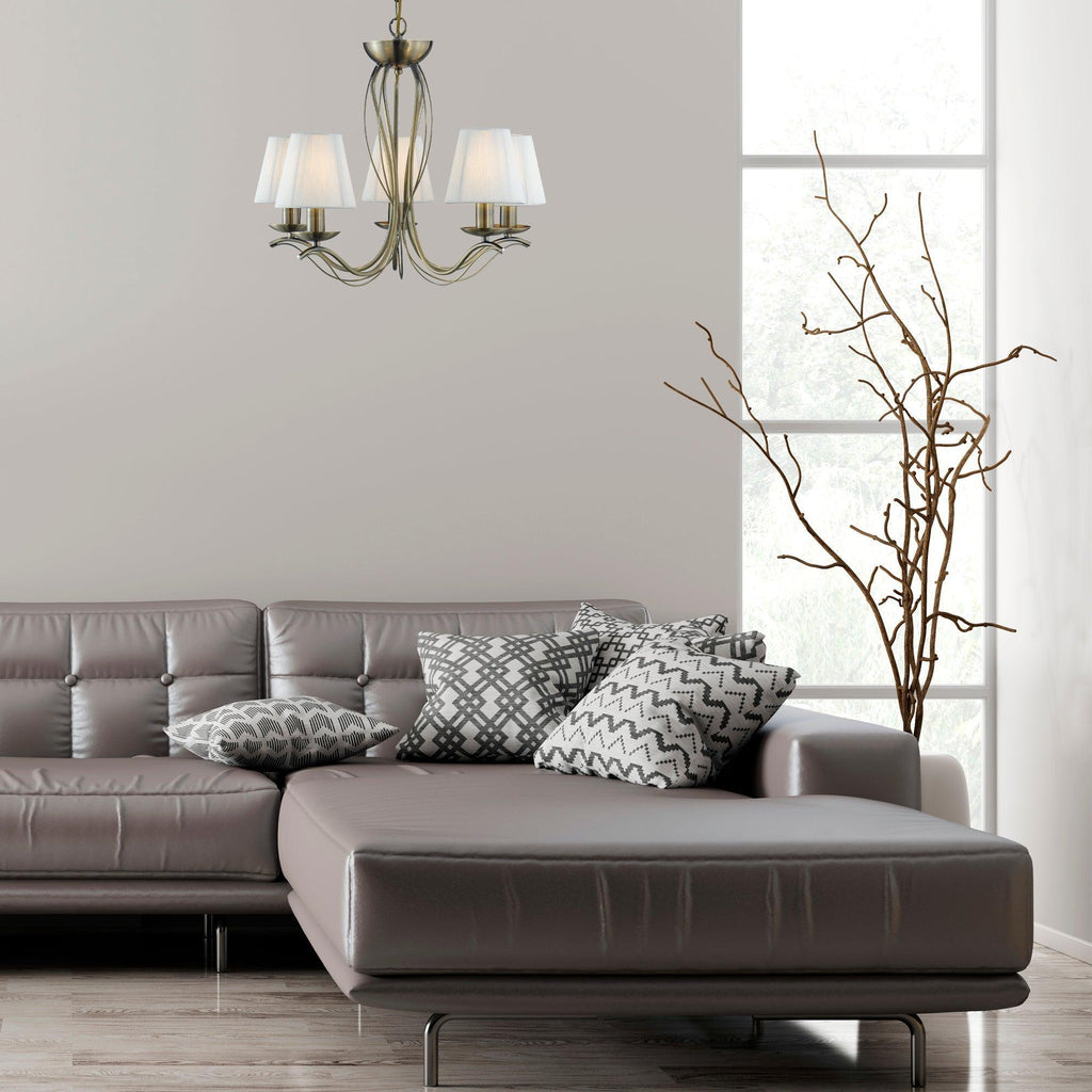 Andretti 5 Light Brass Chandelier Cream String Shades