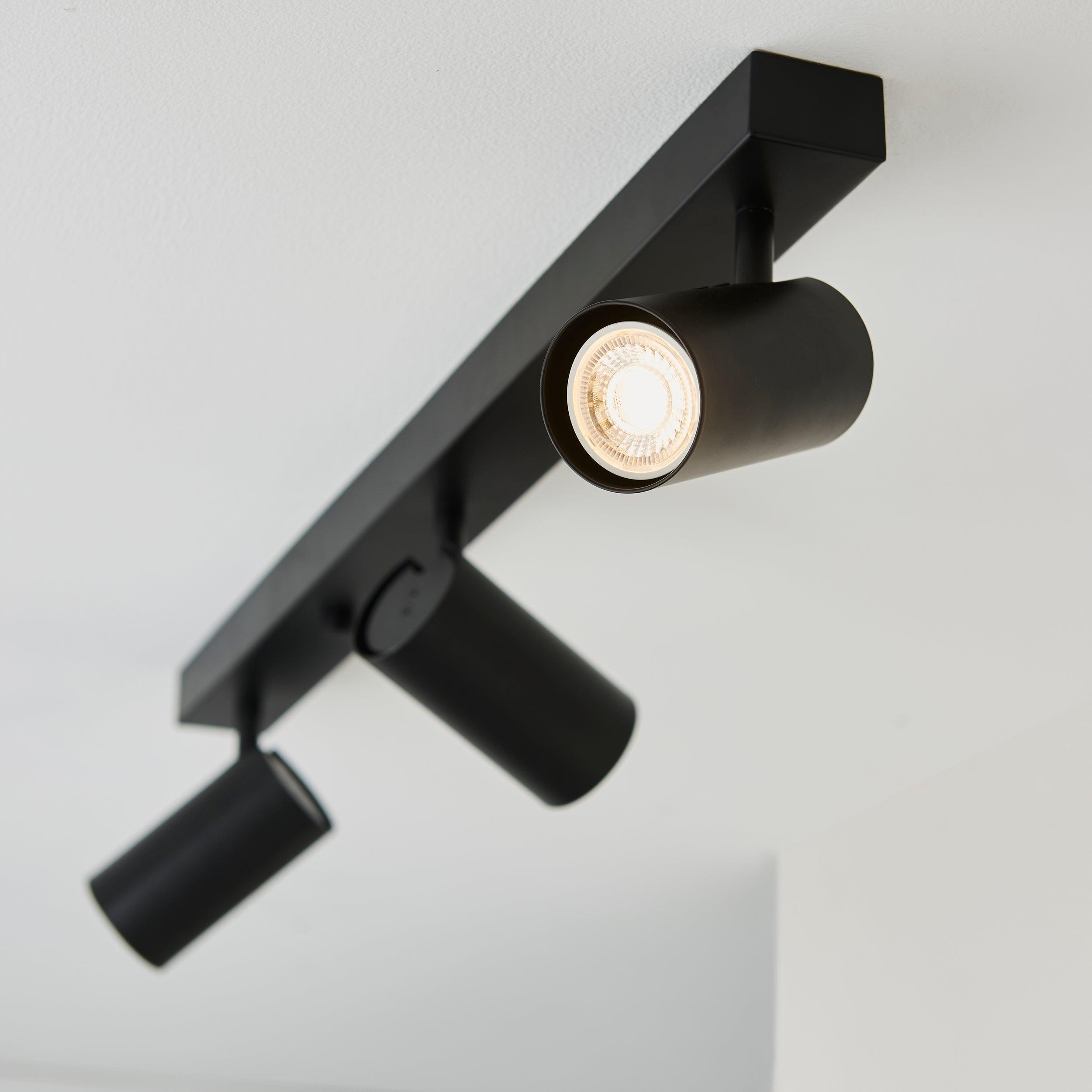rez 3 light black modern adjustable plate spot light by Endon Lighting Living room close up image