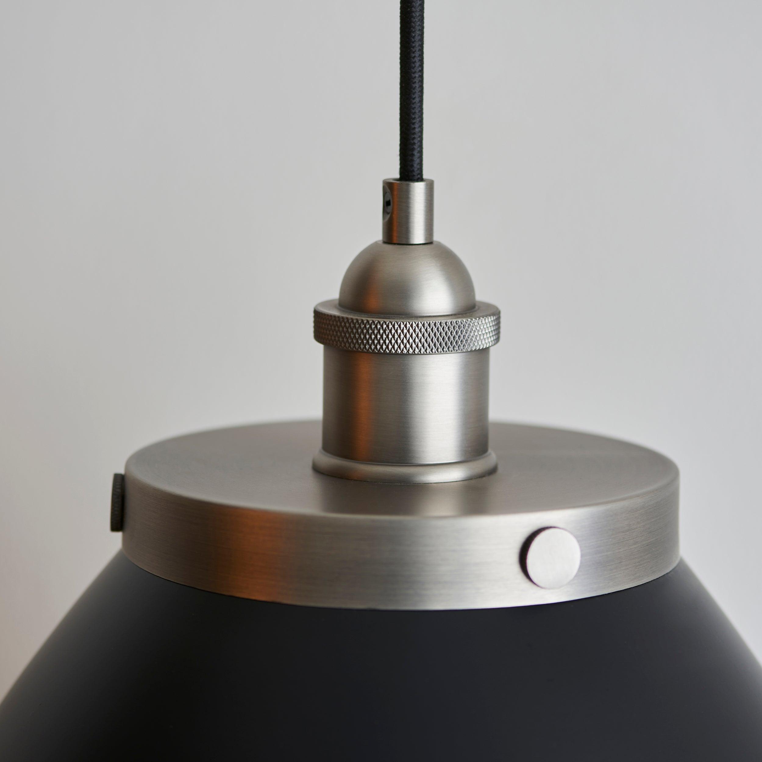 Franklin Pewter Industrial Style Ceiling Pendant - 34cm-Ceiling Pendant Lights-Endon Lighting living room close. up unlit Tiffany Lighting Direct