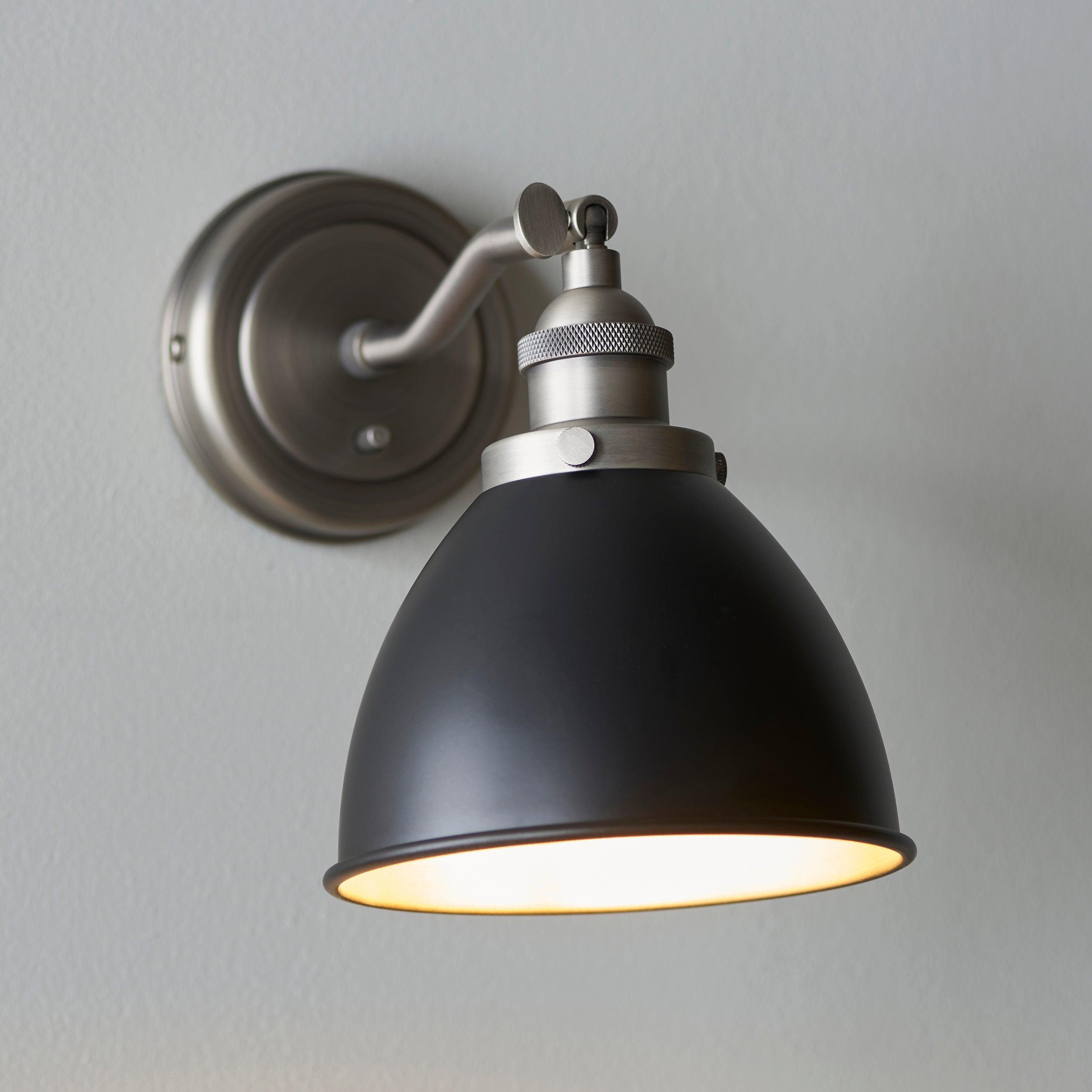 franklin pewter black metal shade wall light by Endon Lighting Living room close up image