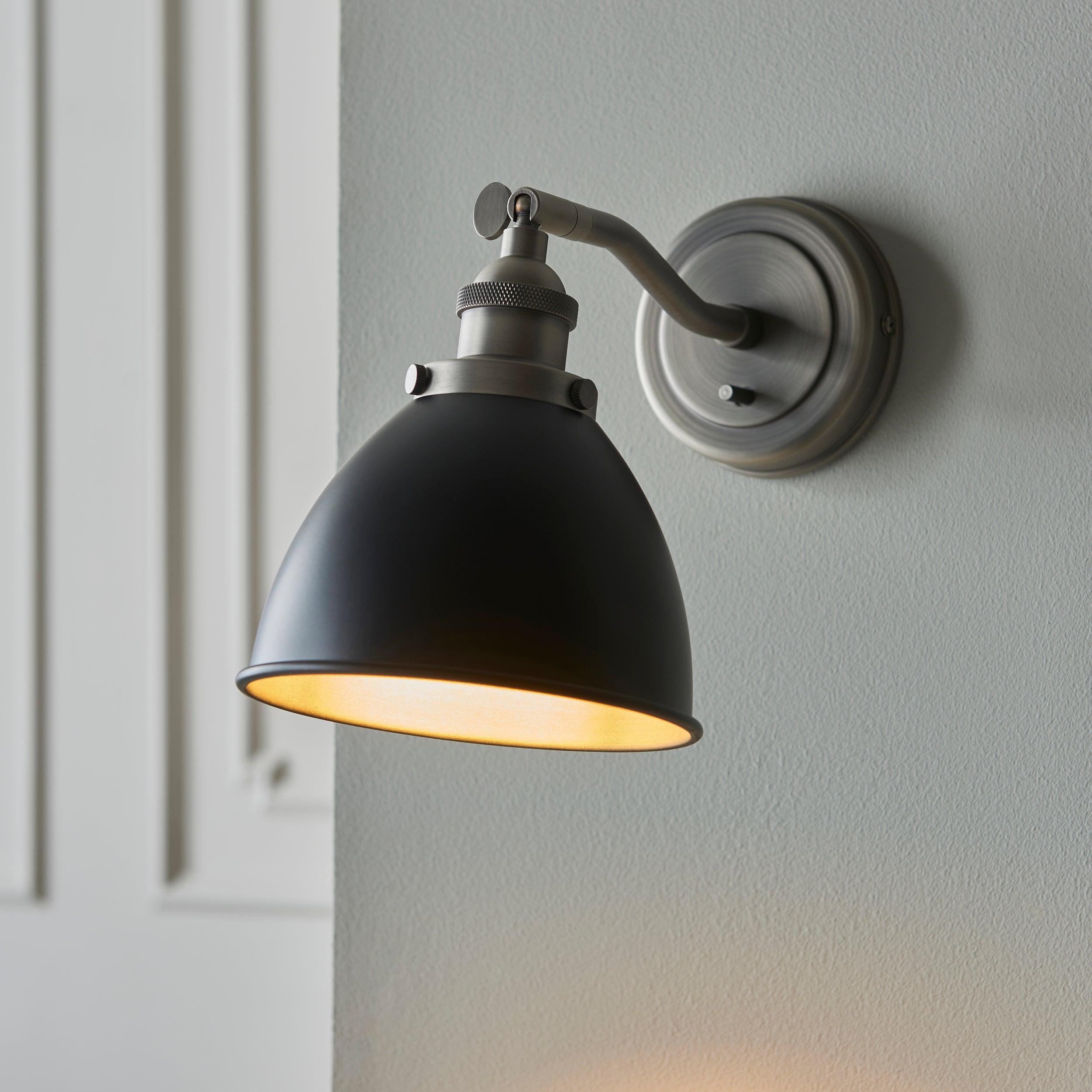 franklin pewter black metal shade wall light by Endon Lighting Living Room Family Shot