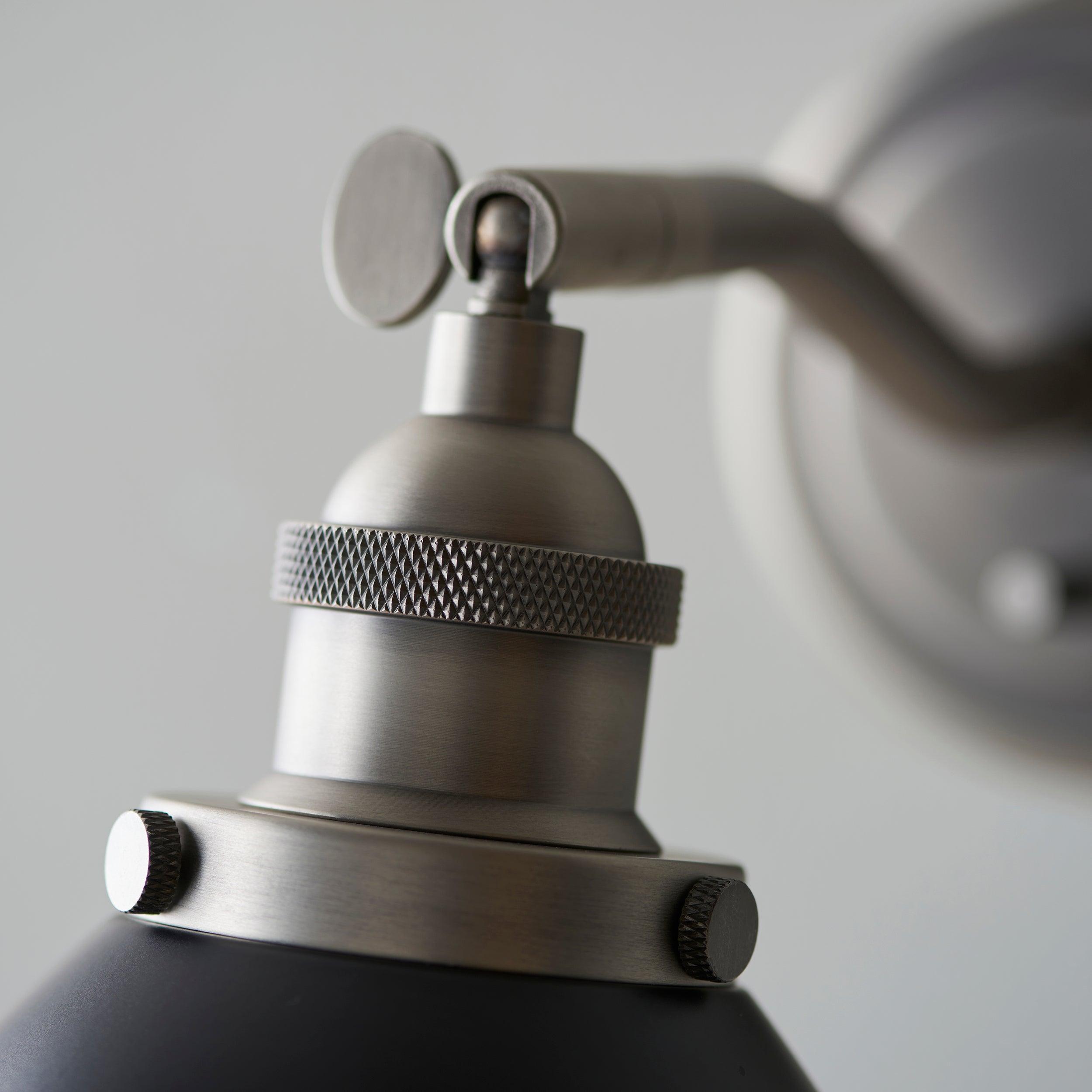 franklin pewter black metal shade wall light by Endon Lighting Bedroom Close Up Image