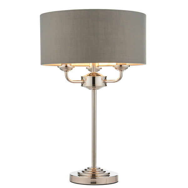 Endon Highclere 3 Light Nickel Table Lamp - Charcoal Shade 1