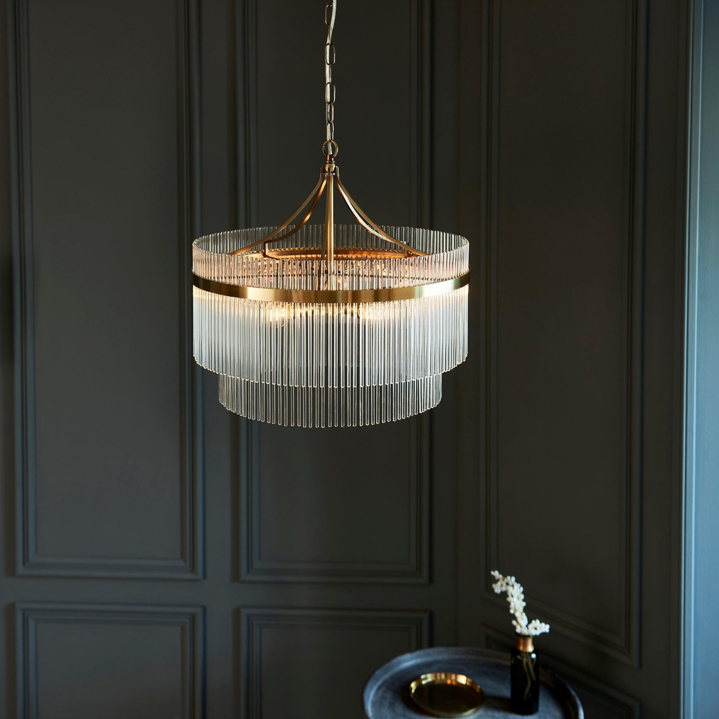 Buy Marietta Brass 5 Light Ceiling Pendant - Glass Rods