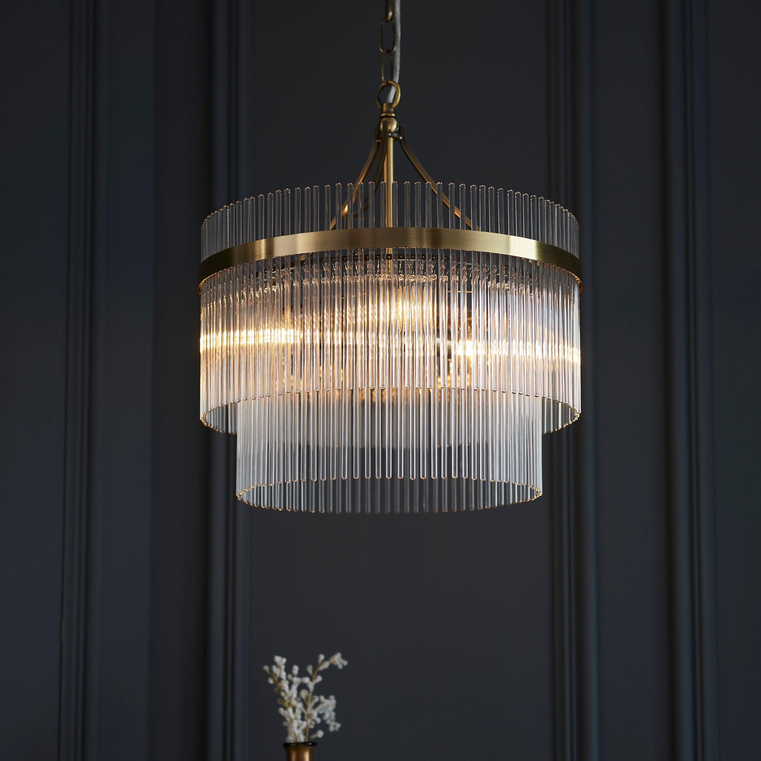 Buy Marietta Brass 3 Light Ceiling Pendant - Glass Rods