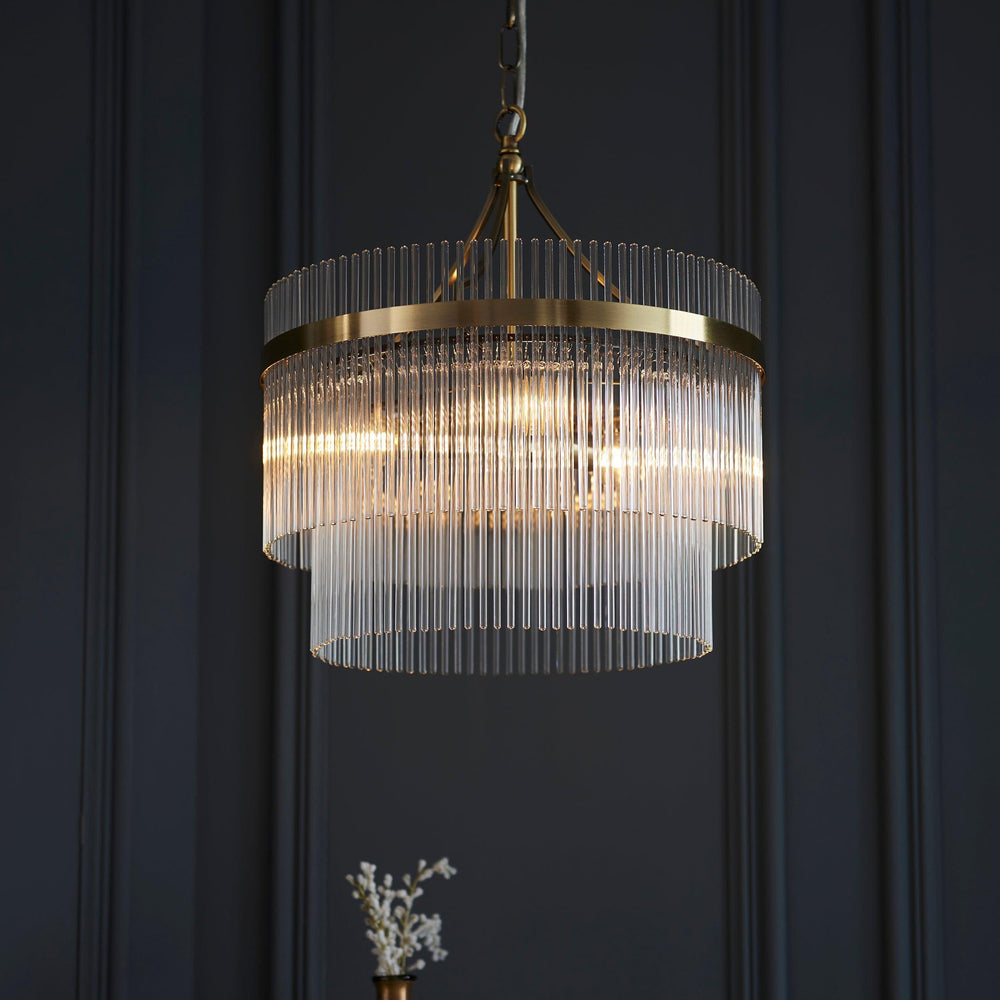 Marietta Brass 3 Light Ceiling Pendant - Glass Rods | Chandelier
