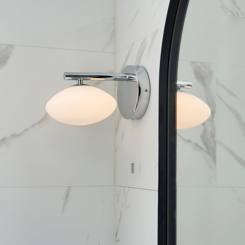 Trocadero Art Deco Chrome Bathroom Wall Light - Pull Cord