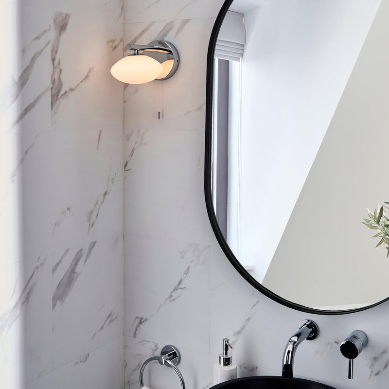 Trocadero Art Deco Chrome Bathroom Wall Light - Pull Cord