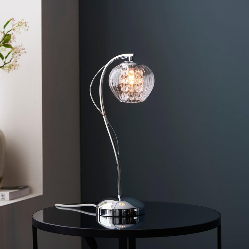 Mesmer Chrome & Ribbed Glass Shaded Table Lamp