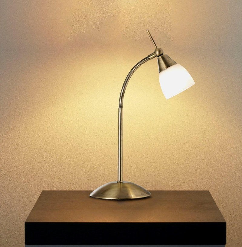Searchlight Brass Touch Table Lamp - White Glass