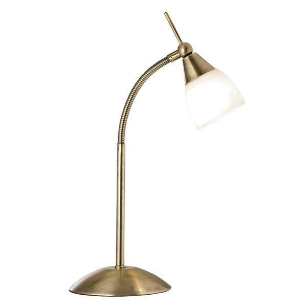 Searchlight Brass Touch Table Lamp - White Glass 1