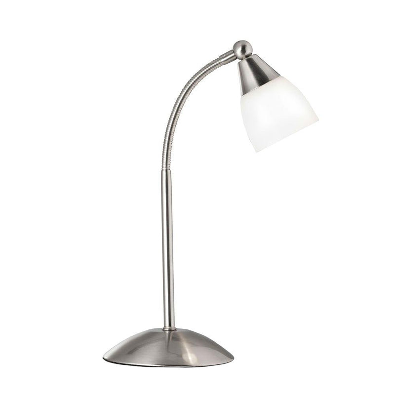 Searchlight Satin Silver Touch Table Lamp - White Glass 1