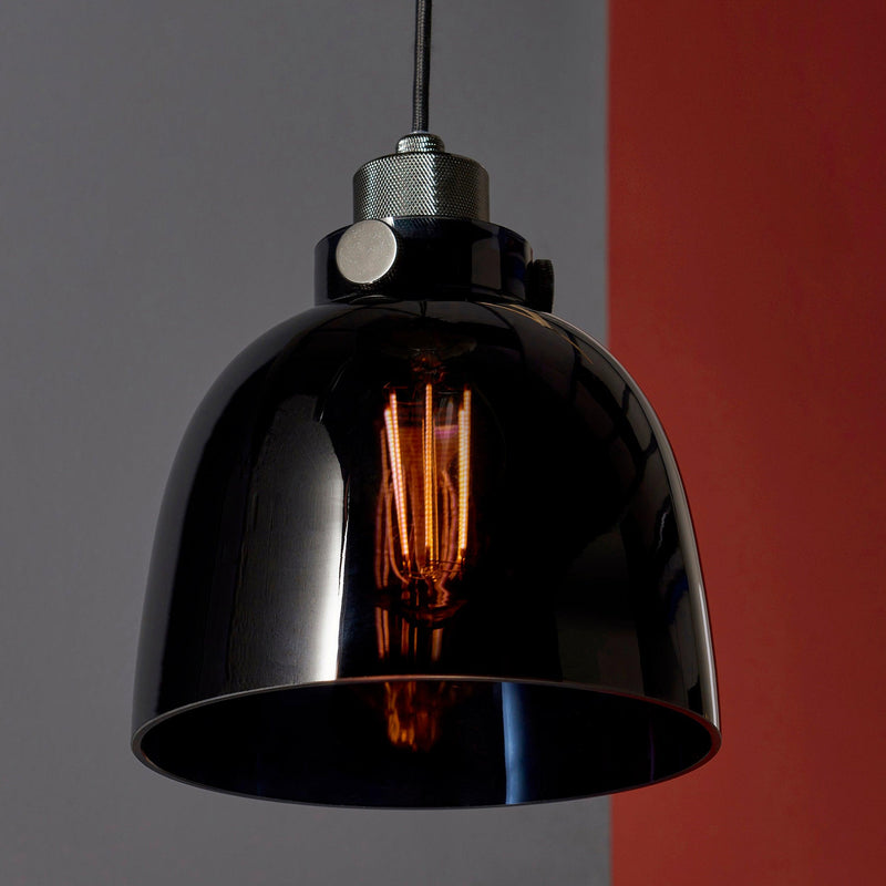 Reading Black Chrome Pendant With Black Tinted Glass Shade