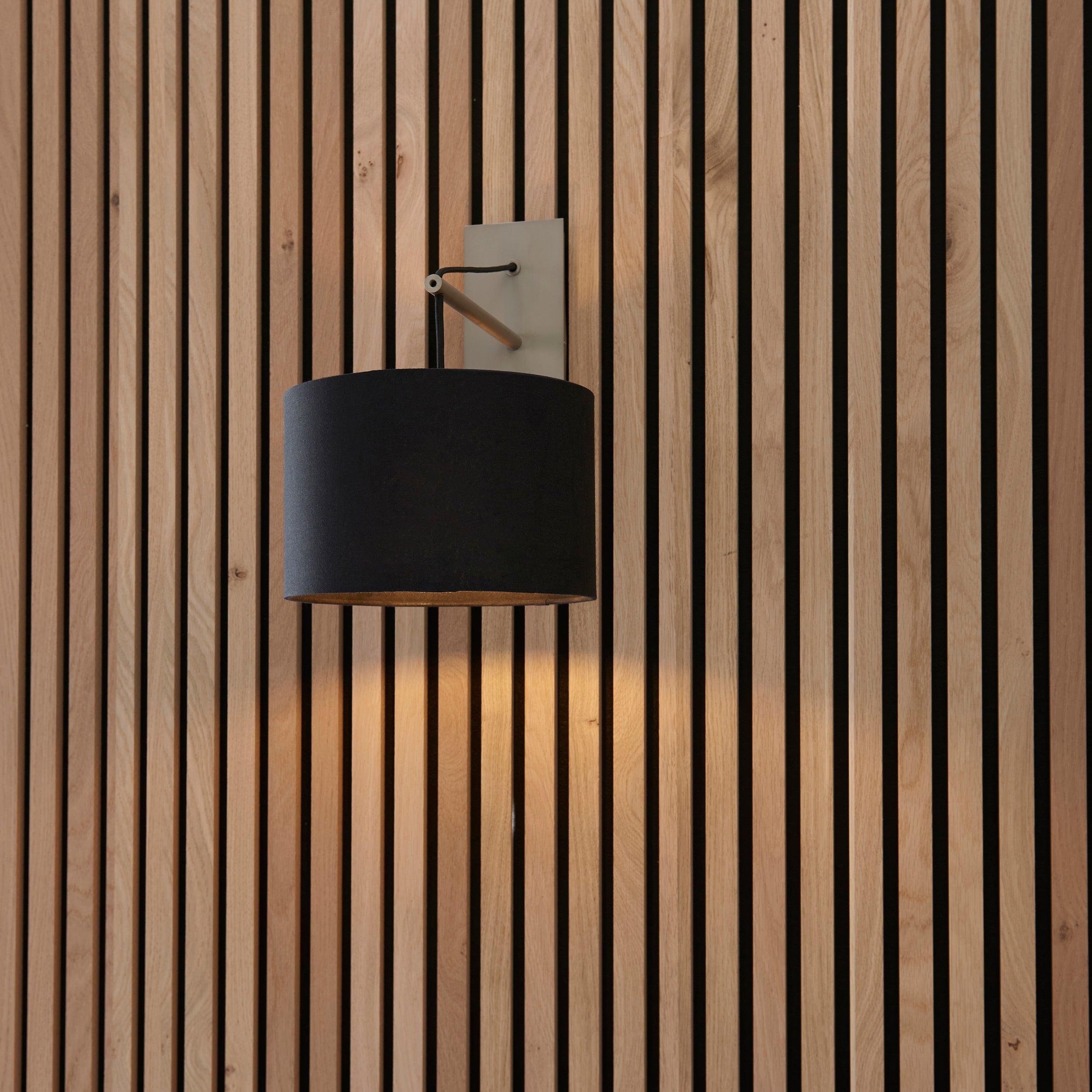 wimbledon matt nickel wall light with black shade close fitting image