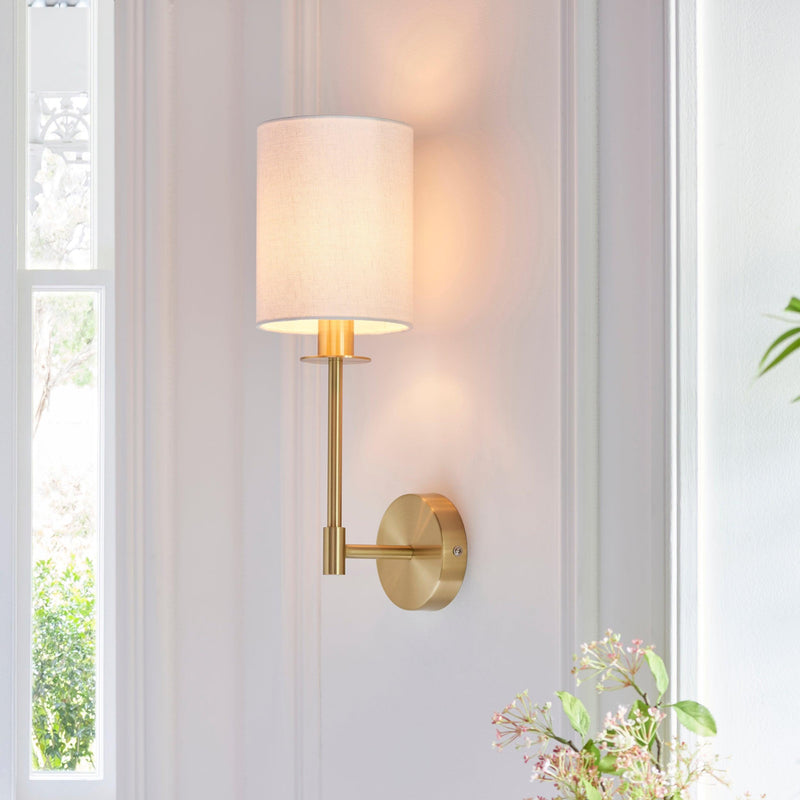 Martine Brass Wall Light With Vintage White Shade Close Up Image