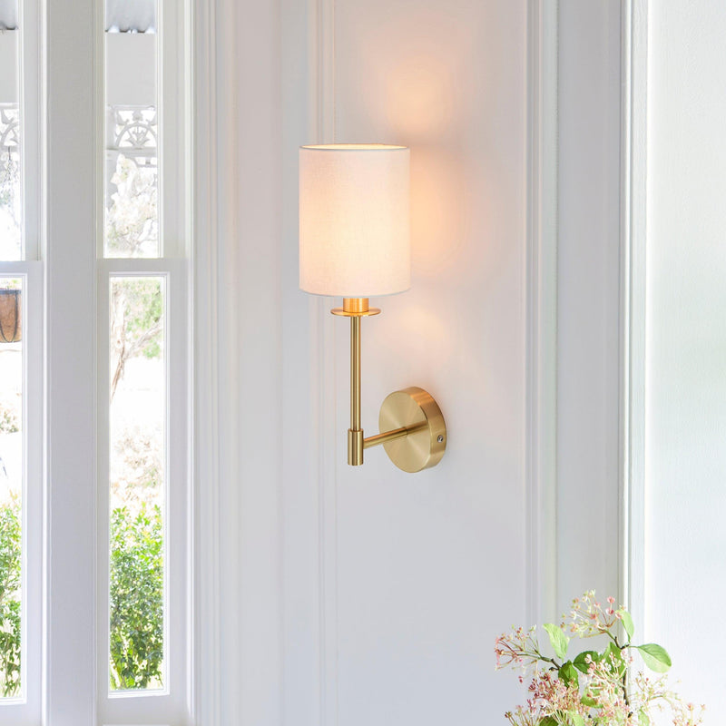 Martine Brass Wall Light With Vintage White Shade Living Room Image