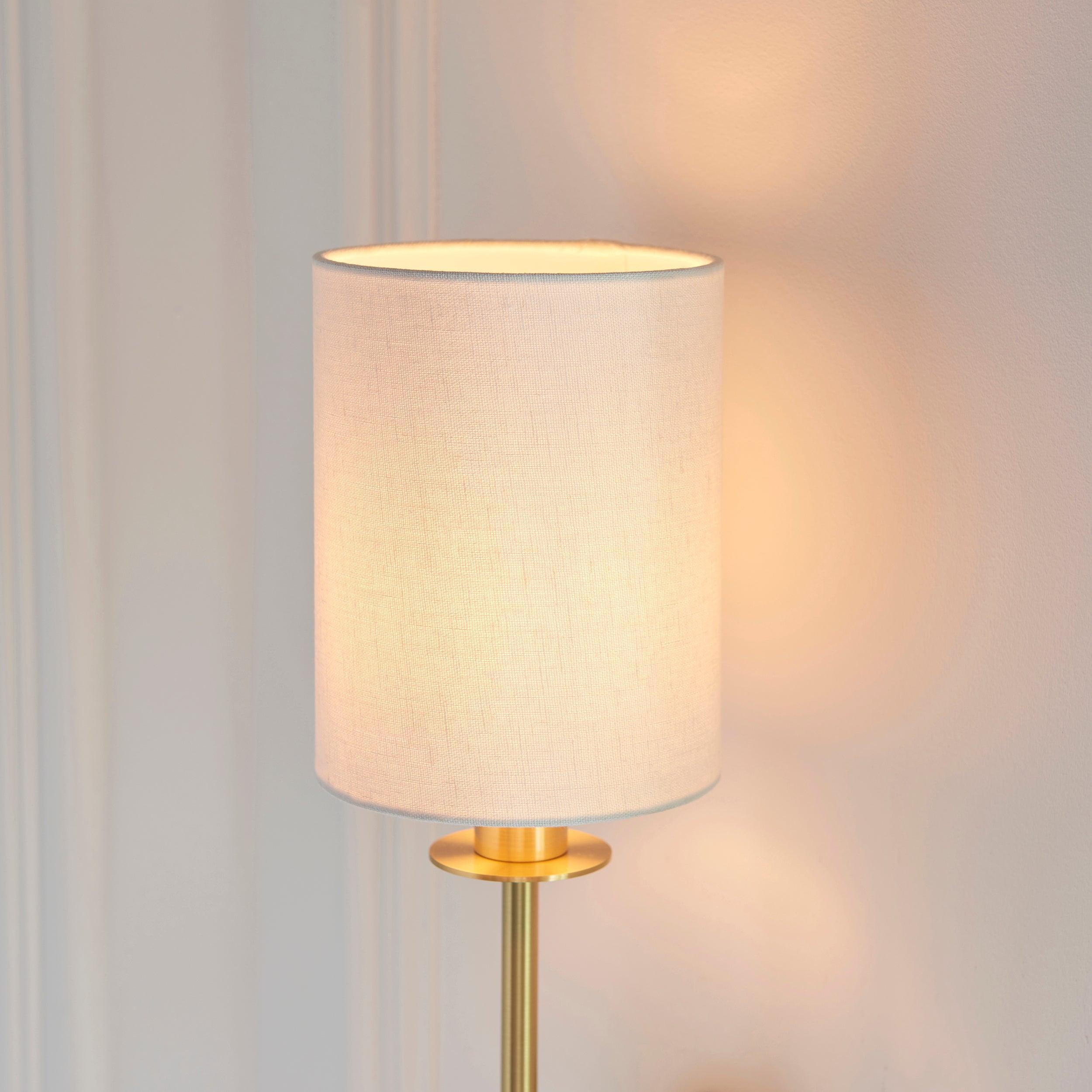 Martine Brass Wall Light With Vintage White Shade  Living Room Close Up
