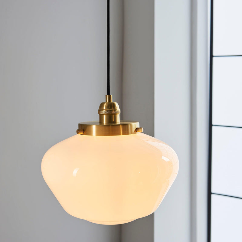 Westbourne Brass Pendant Ceiling Light - Opal Glass Shade