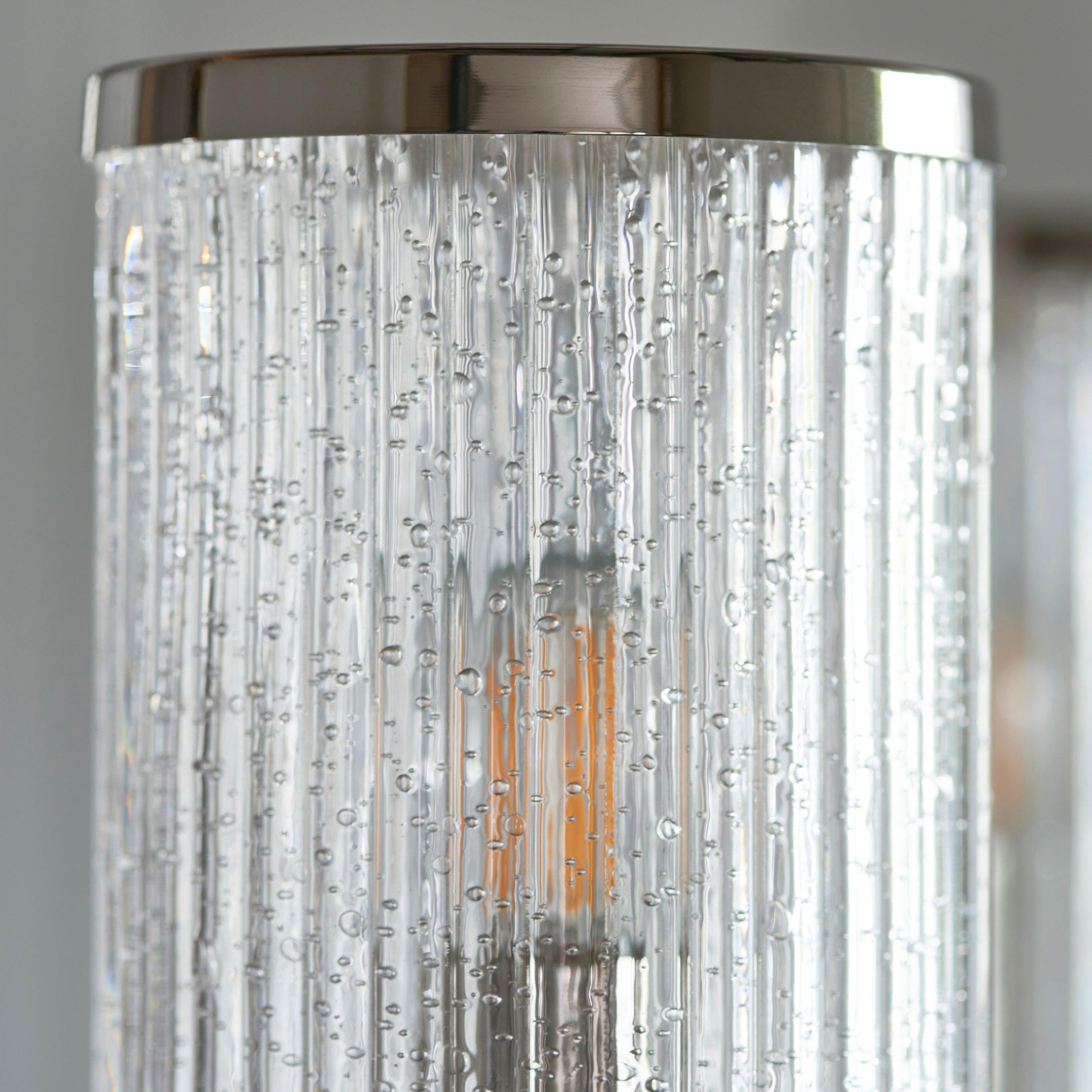 Metropolis 5 Light Nickel & Ribbed Glass Shades Pendant-Ceiling Pendant Lights-Living Lights living room close. up unlit Tiffany Lighting Direct