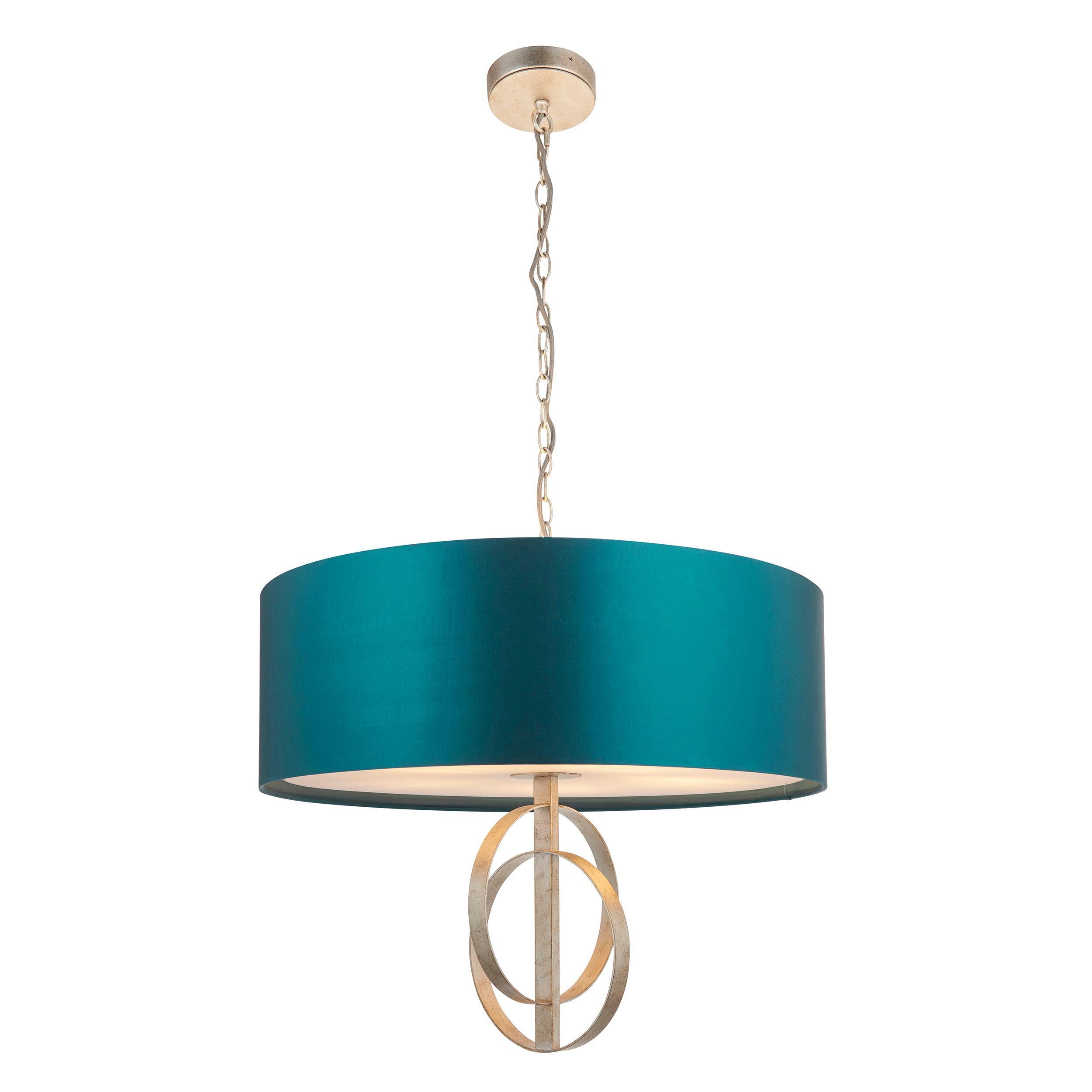 Norfolk Extra Large 5 Light Silver Leaf Pendant - Teal Shade-Ceiling Pendant Lights-Living Lights-7-Tiffany Lighting Direct