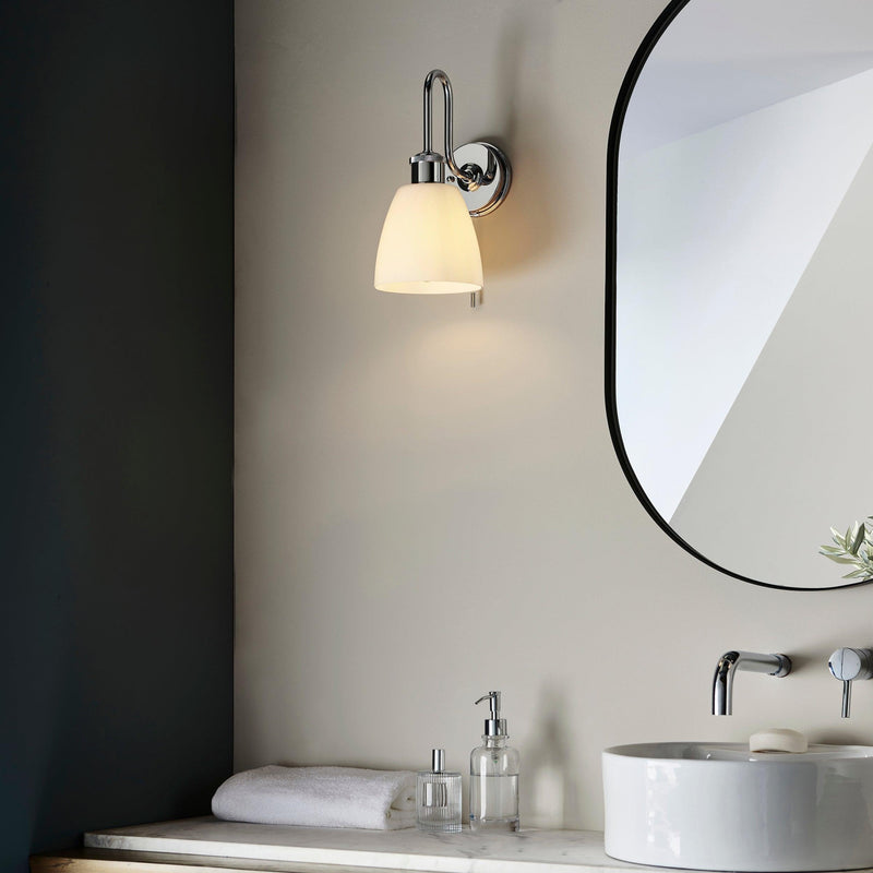 Mayfair Chrome Bathroom Wall Light With Opal Glass Shade
