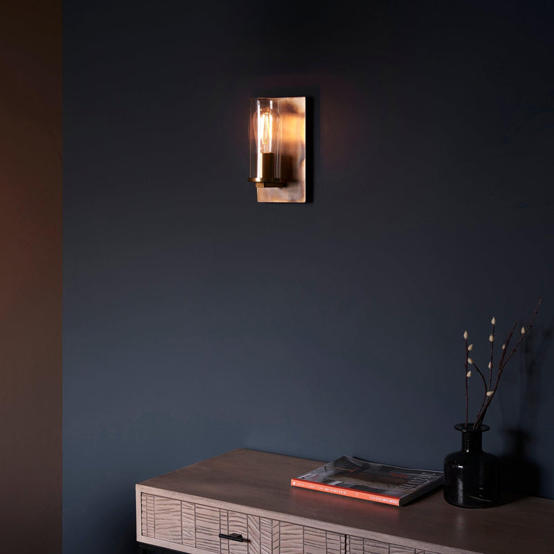 Vauxhall Modern Brass Patina Wall Light - Glass Shade Living Room Image