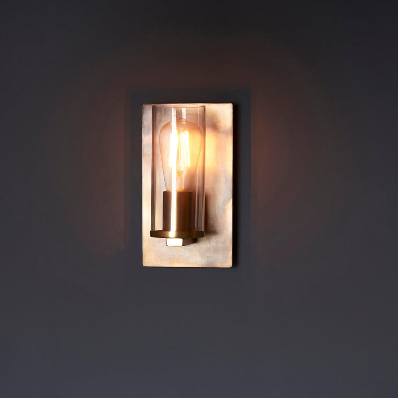Vauxhall Modern Brass Patina Wall Light - Glass Shade Living Room Shade Image