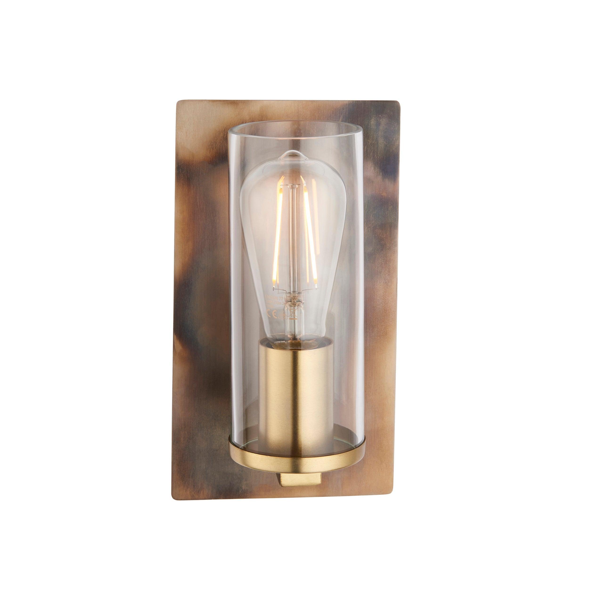 Vauxhall Modern Brass Patina Wall Light - Glass Shade new bedroom image