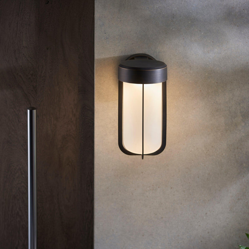 Newquay LED Bronze Outdoor Wall Light with Frosted Shade Wide Living Room Image