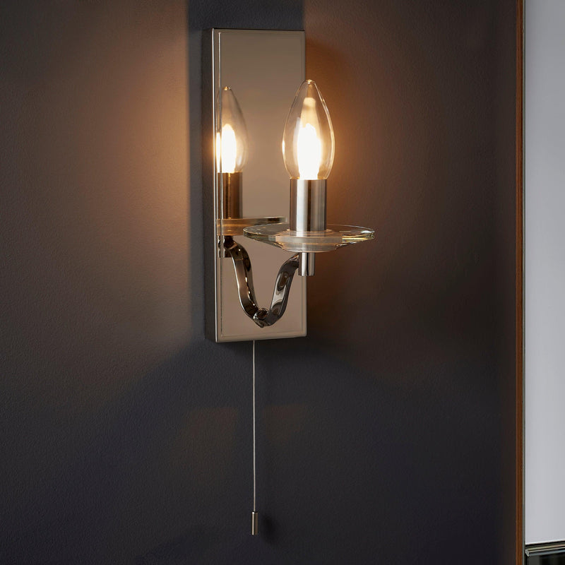 Edgeware Nickel Art Deco Bathroom Wall Light - Pull Switch