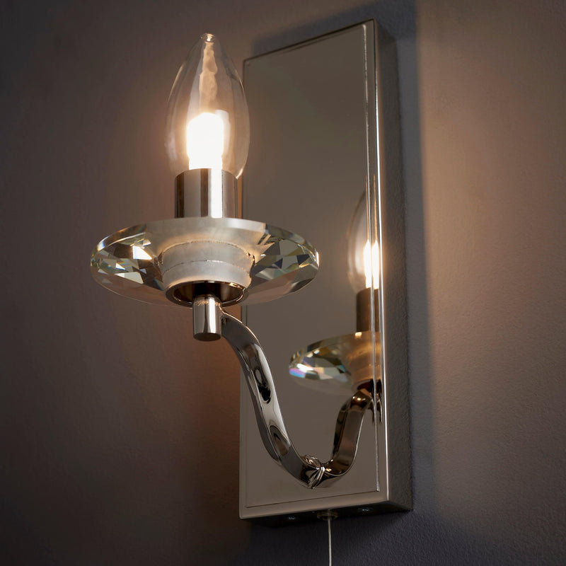 Edgeware Nickel Art Deco Bathroom Wall Light - Pull Switch