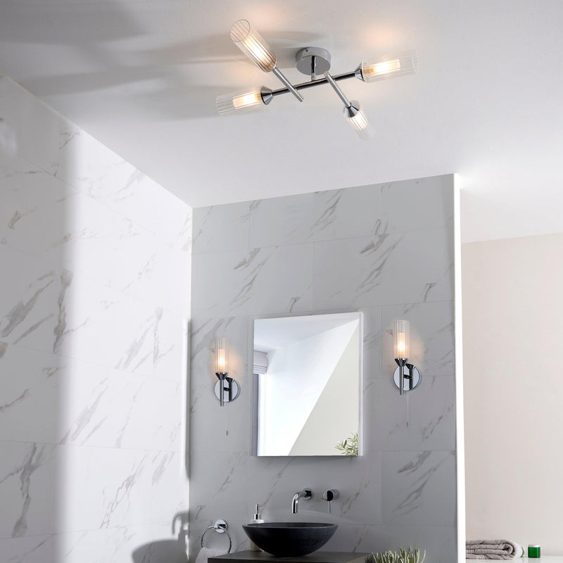 Oundle 4 Light Chrome Bathroom Ceiling Light - Glass Shades image 3