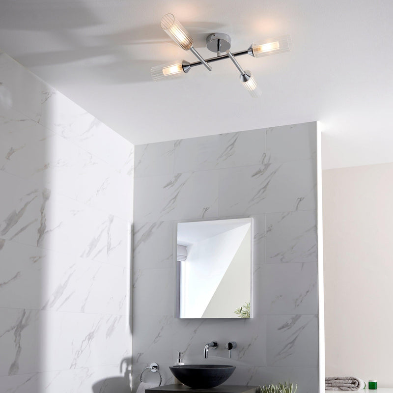 Oundle 4 Light Chrome Bathroom Ceiling Light - Glass Shades image 4