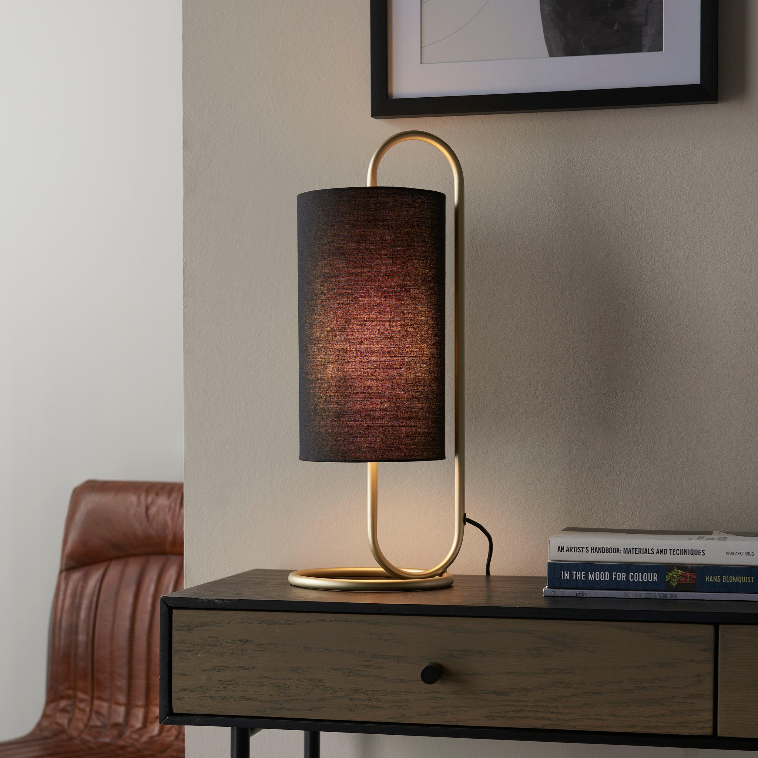 Kilburn Brass Table Lamp - With Black Fabric Shade-Living Lights-Living-Room-Tiffany Lighting Direct-[image-position]
