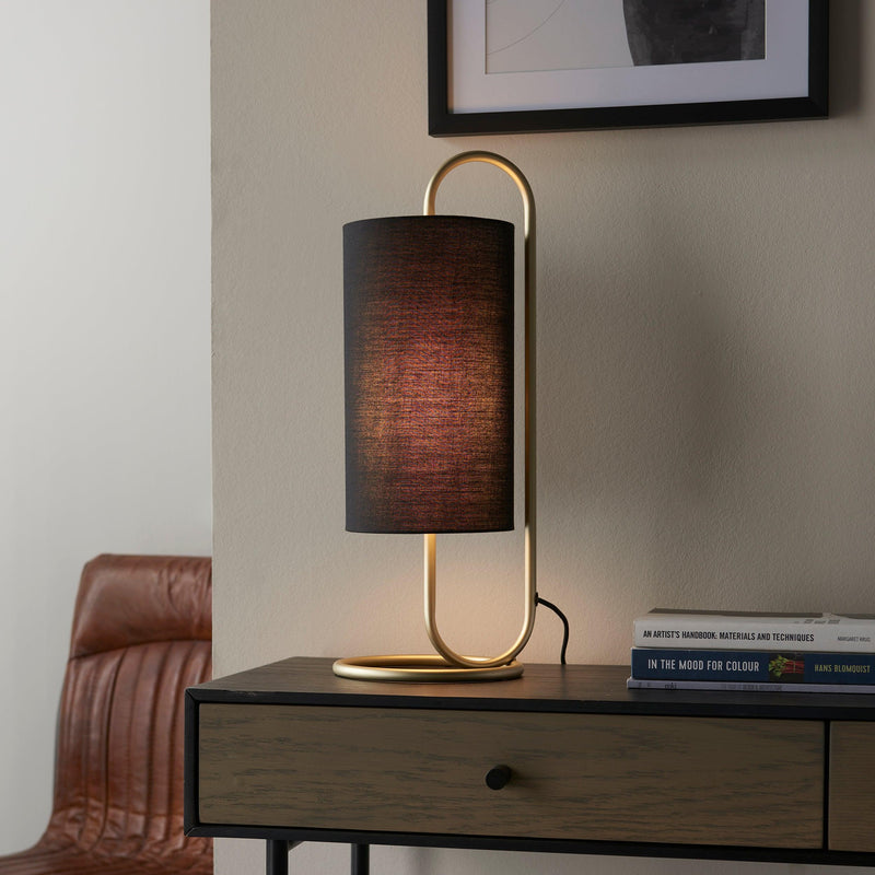 Kilburn Brass Table Lamp - With Black Fabric Shade
