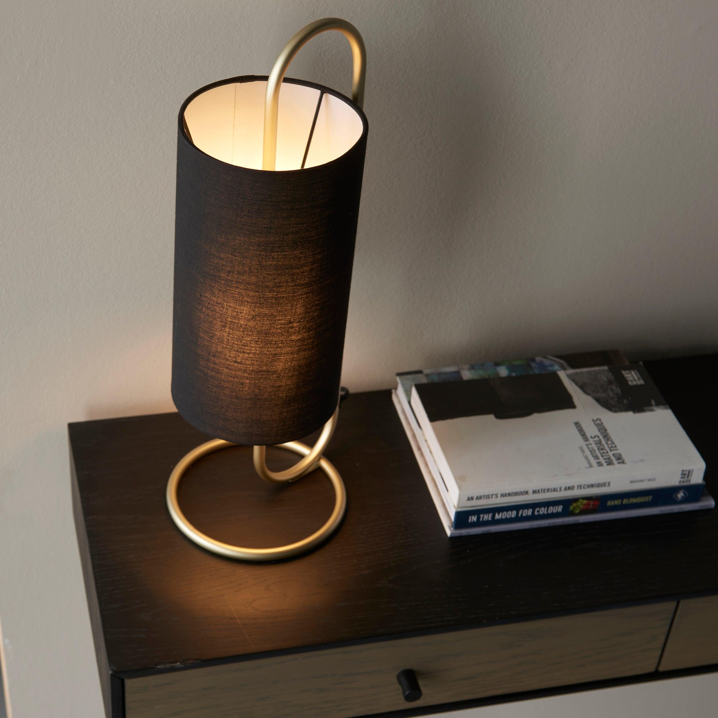 Kilburn Brass Table Lamp - With Black Fabric Shade-Living Lights-Living-Room-Tiffany Lighting Direct-[image-position]