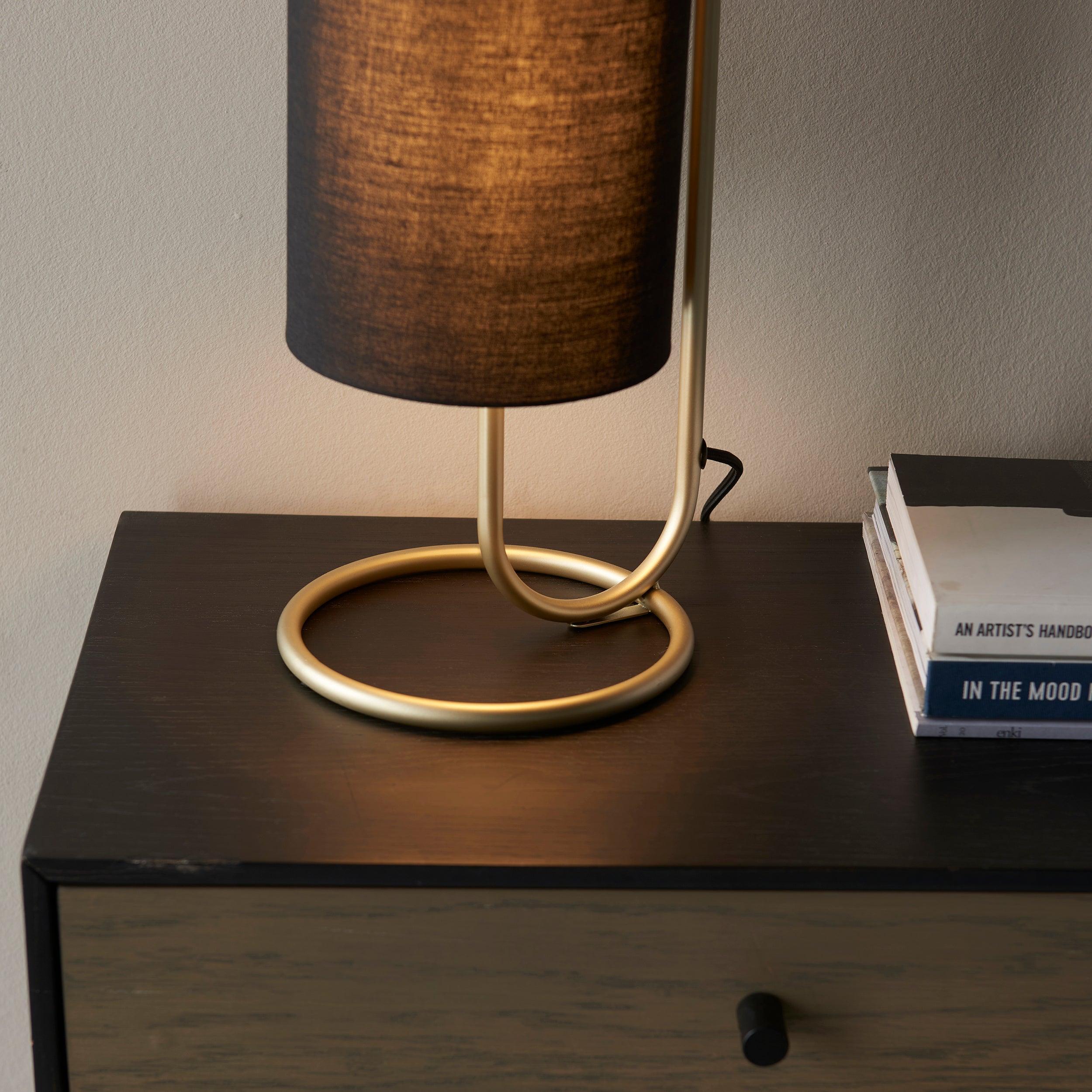 Kilburn Brass Table Lamp - With Black Fabric Shade-Living Lights-Living-Room-Tiffany Lighting Direct-[image-position]