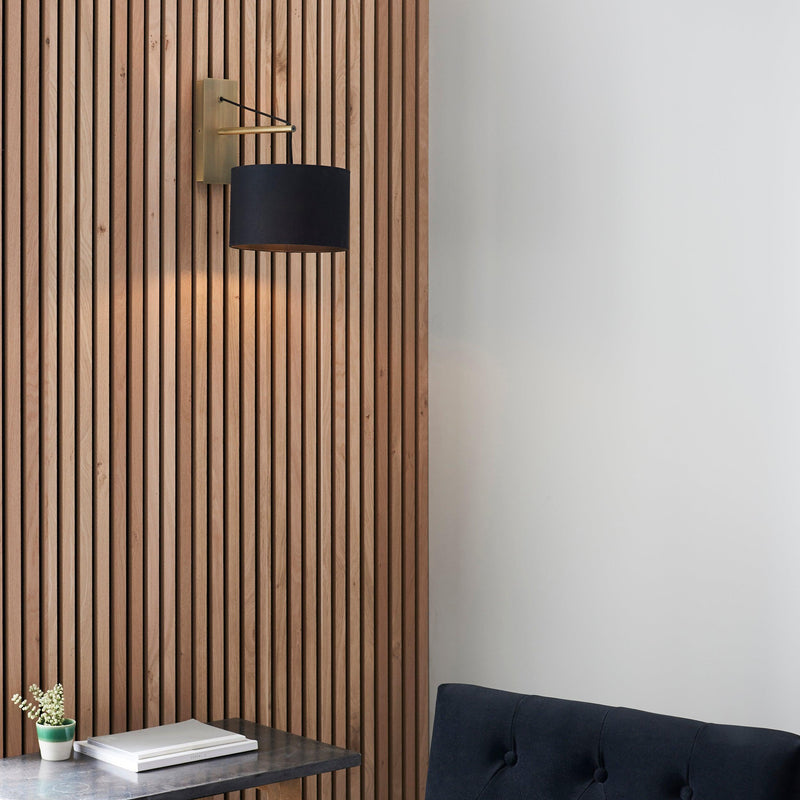 Wimbledon Matt Brass Wall Light With Black Shade Living Room Image