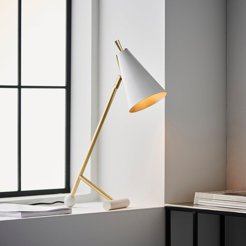 Harlesden White & Brass Modern Industrial Table Lamp