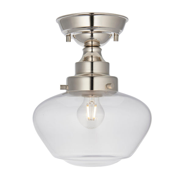 Westbourne Nickel Semi-Flush Ceiling Light - Clear Glass Shade image 1