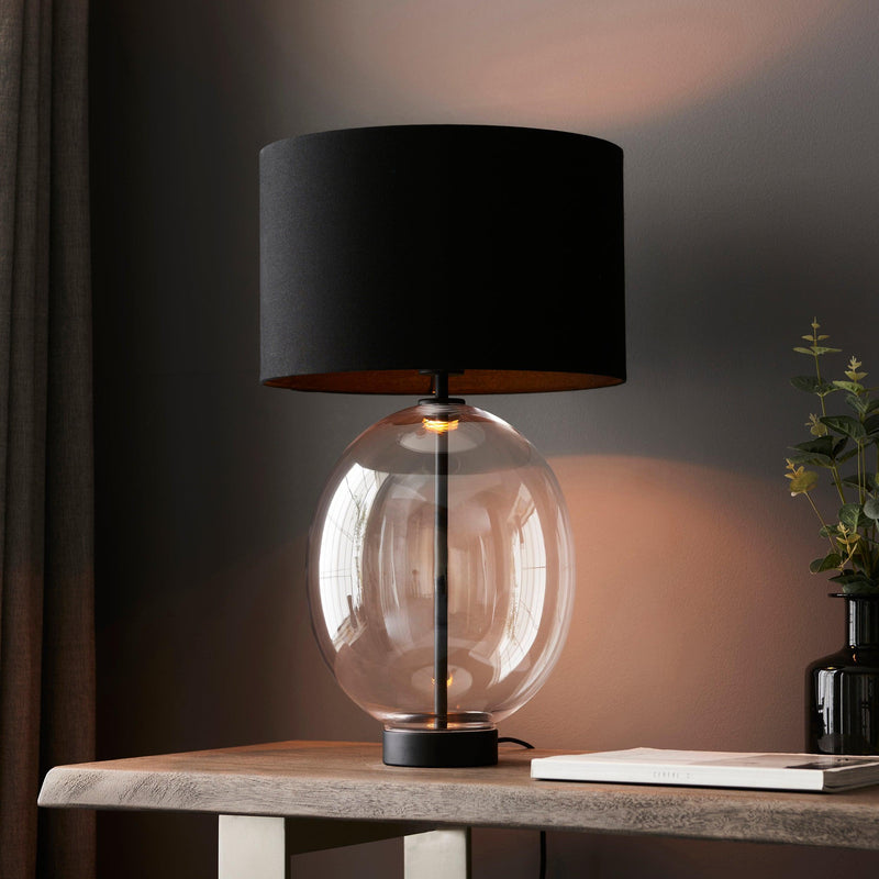 Linear Black & Oval Glass Touch Table Lamp - Black Shade