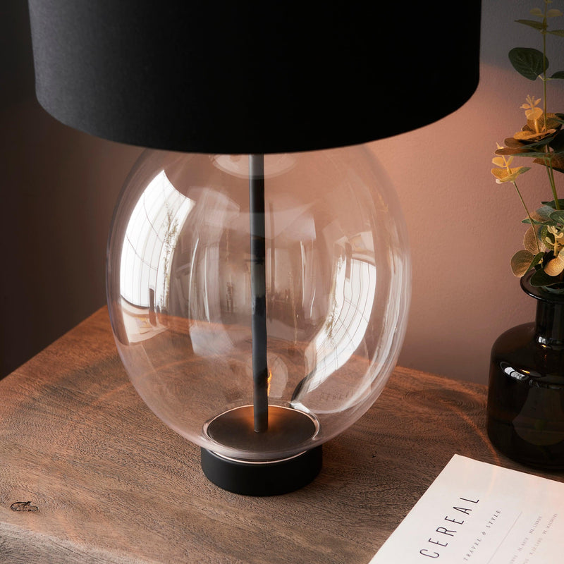 Linear Black & Oval Glass Touch Table Lamp - Black Shade