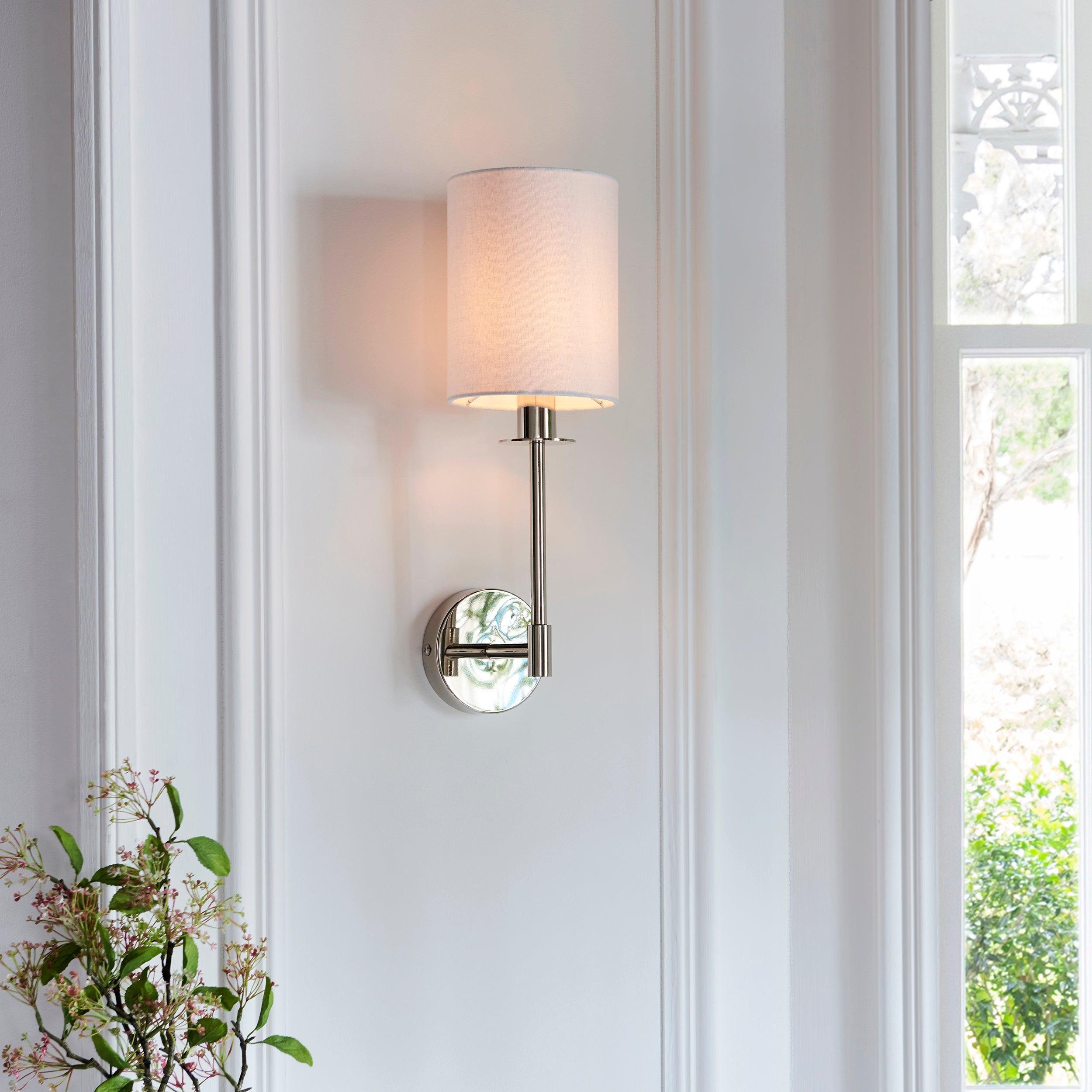martine nickel wall light with vintage white shade mDining room lighting