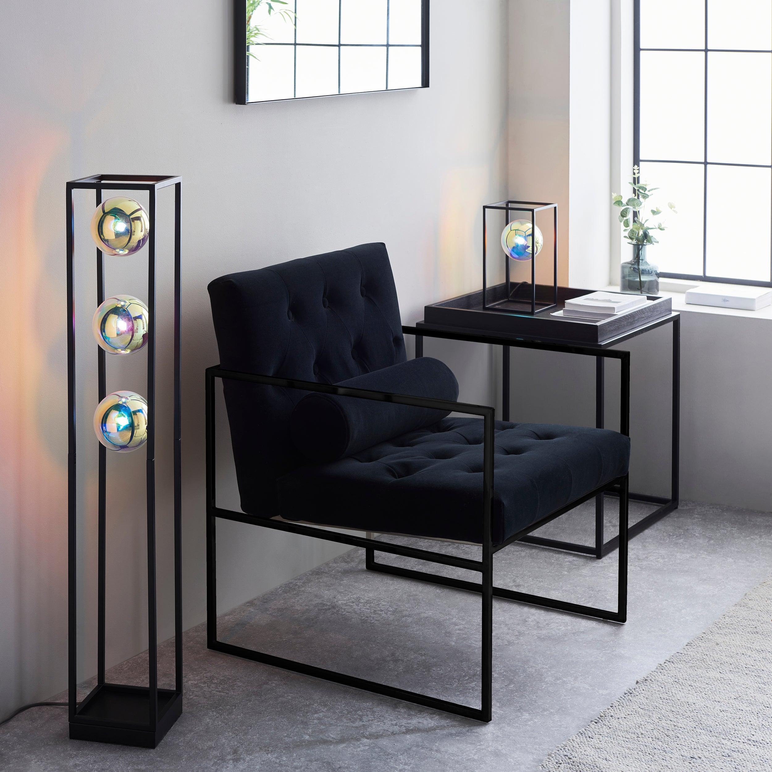Brent Modern Black & Iridescent Glass Open Frame Table Lamp-Living Lights-Living-Room-Tiffany Lighting Direct-[image-position]